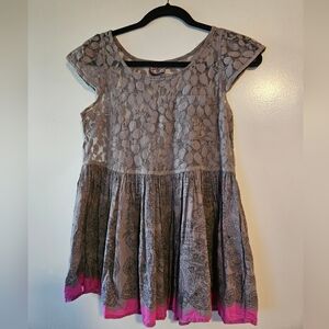 Free People Boho Baby Doll Lacy Peplum Short Sleeve Top Womens Size S